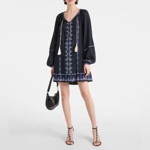 Marant Etoile Embroidered Black and Blue Dress size 34 nwot with slip